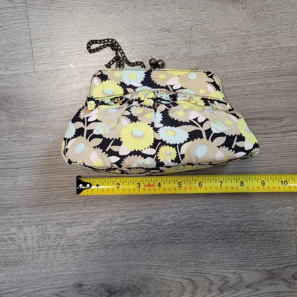 Vintage Y2K Floral Kiss Lock Mini Clutch Bag Yellow Daisy Silk Blend Chain Strap